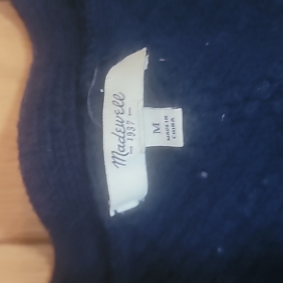 Madewell 100% merino wool blue off white button front cardigan size M ski winter - Picture 13 of 15